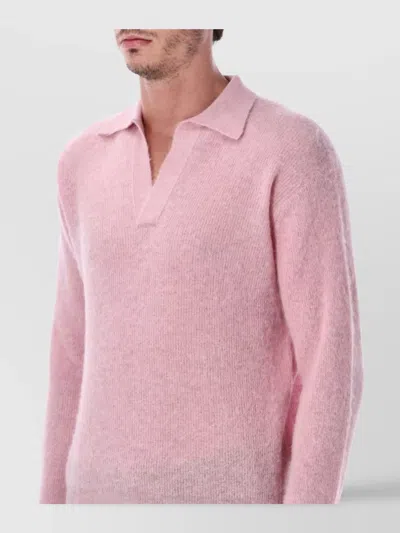 Auralee Baby Suri Alpaca Sheer Knit Skipper Polo In Pink