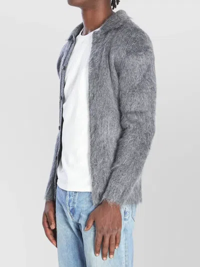 Gucci Men Grey Cardigan With Classic Collar And Brushed Effect In Mohair Blend Woman In Multi