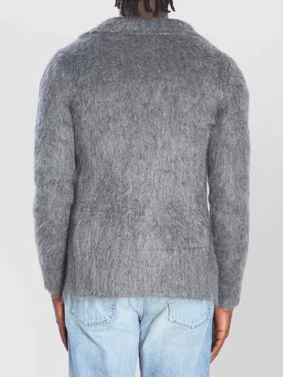 Gucci Men Grey Cardigan With Classic Collar And Brushed Effect In Mohair Blend Woman In Multi