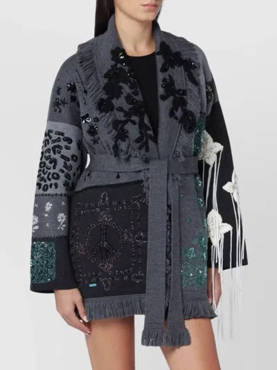 Alanui Cardigan Midnight In Manhattan In Jacquard Knit In Blue