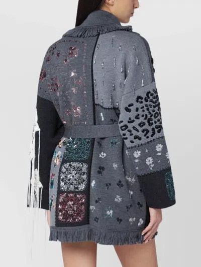 Alanui Cardigan Midnight In Manhattan In Jacquard Knit In Blue