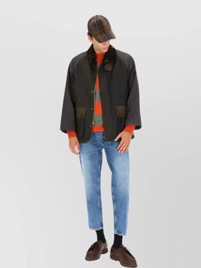 Barbour Patchwork Wax Jacket Contrast Collar In Burgundy