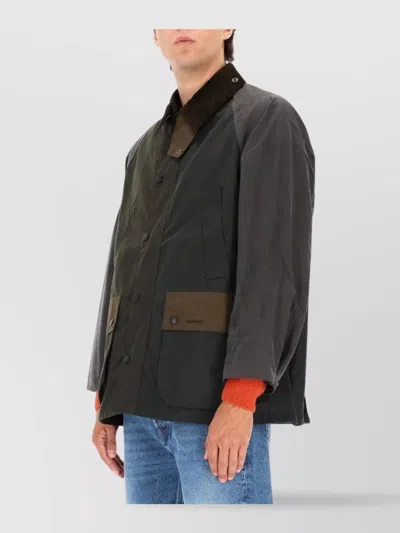 Barbour Patchwork Wax Jacket Contrast Collar In Burgundy