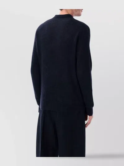 Auralee Classic Polo Sweater With Ribbed Collar And Buttoned Placket In Black