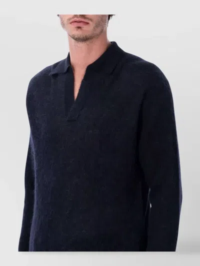 Auralee Classic Polo Sweater With Ribbed Collar And Buttoned Placket In Black