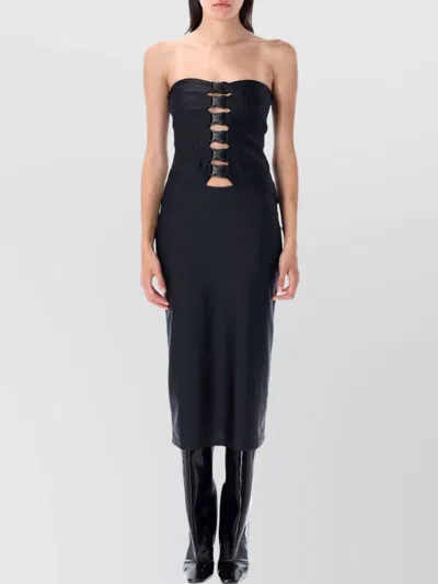 Coperni Strapless Fitted Midi Dress Buckle Accents In Multi