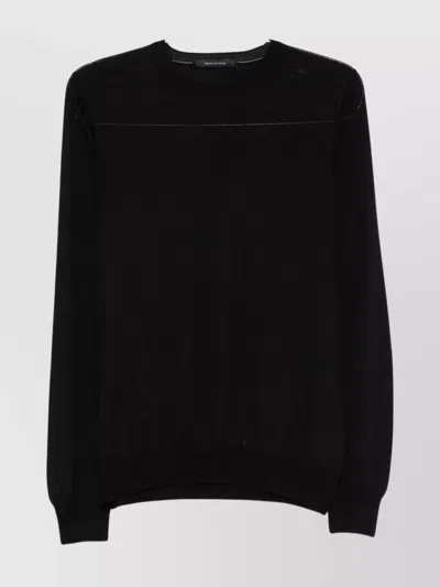 Tagliatore Ribbed Hem Crew Neck Long Sleeve Pullover In Black