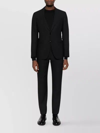 Tagliatore Ribbed Hem Crew Neck Long Sleeve Pullover In Black