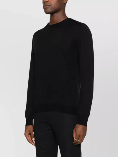 Tagliatore Ribbed Hem Crew Neck Long Sleeve Pullover In Black