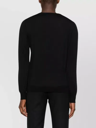 Tagliatore Ribbed Hem Crew Neck Long Sleeve Pullover In Black
