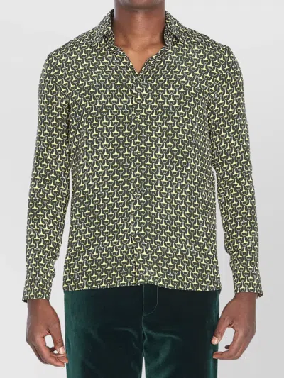Gucci Horsebit Pattern Silk Long Sleeve Shirt In Green