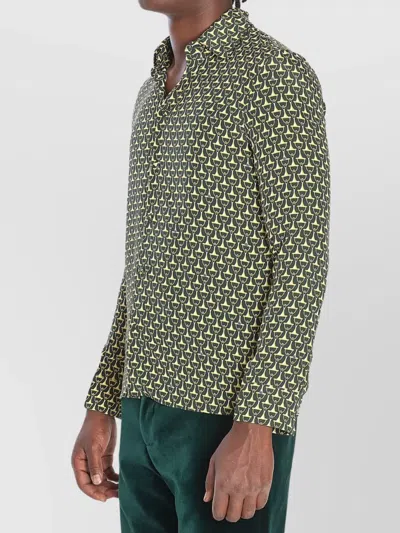 Gucci Horsebit Pattern Silk Long Sleeve Shirt In Green