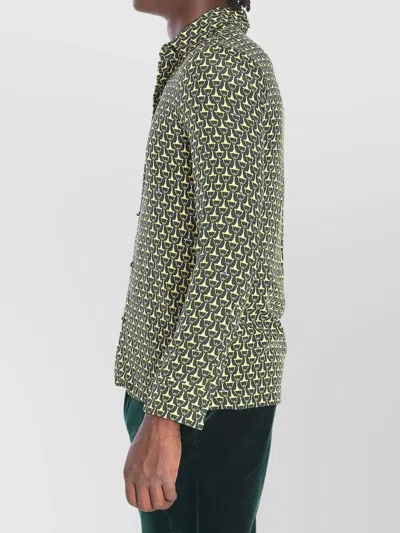 Gucci Horsebit Pattern Silk Long Sleeve Shirt In Green