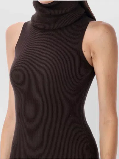 Rick Owens Ankle Length Ribbed Turtleneck Dress In Black