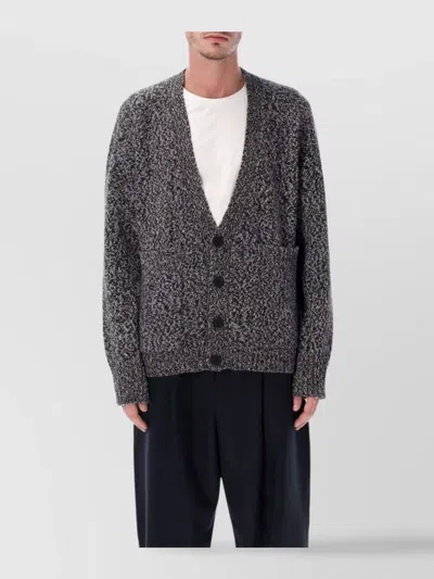 Studio Nicholson V-neck Long Sleeve Cardigan Pockets In Gray