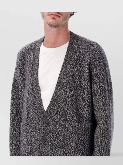 Studio Nicholson V-neck Long Sleeve Cardigan Pockets In Gray