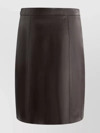 Bally High Waist Leather Midi Skirt With Buttons In Brown