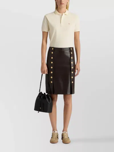 Bally High Waist Leather Midi Skirt With Buttons In Brown