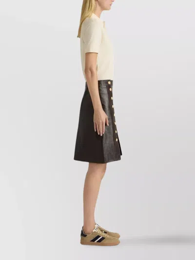 Bally High Waist Leather Midi Skirt With Buttons In Brown