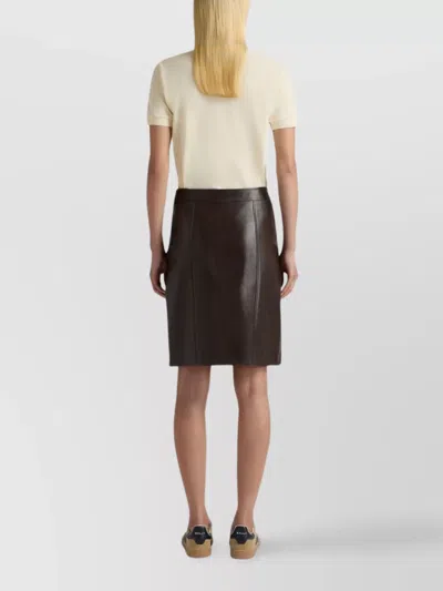 Bally High Waist Leather Midi Skirt With Buttons In Brown
