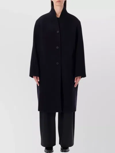 Studio Nicholson Long Coat With Structured Shoulders And Pockets In Black
