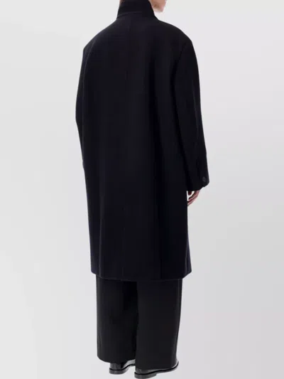 Studio Nicholson Long Coat With Structured Shoulders And Pockets In Black