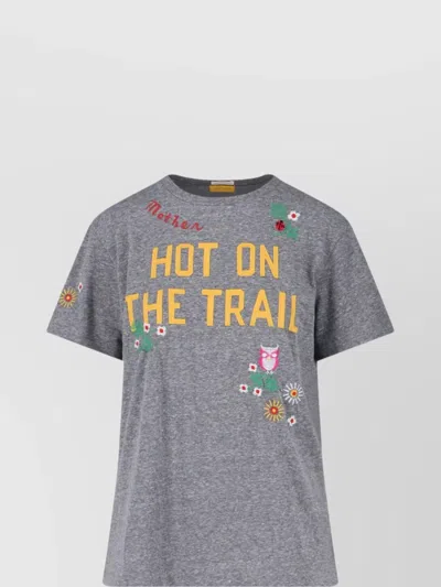 Mother Womens Hot On The Trail The Rowdy Embroidered Woven T-shirt In Gray
