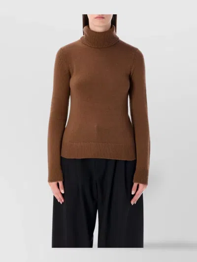 Ralph Lauren Cashmere Turtleneck Sweater With Ribbed Cuffs And Hem In Brown