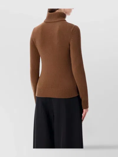Ralph Lauren Cashmere Turtleneck Sweater With Ribbed Cuffs And Hem In Brown