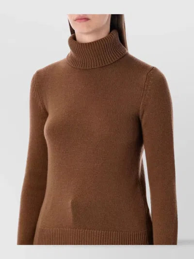 Ralph Lauren Cashmere Turtleneck Sweater With Ribbed Cuffs And Hem In Brown