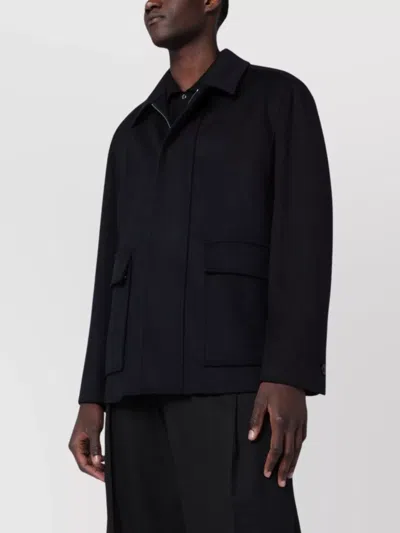 Lardini Wool Jacket With Zip And Collar In Black