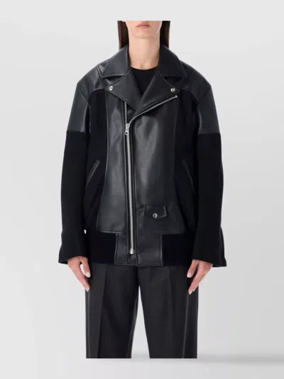 Junya Watanabe Modern Biker Jacket With Wool And Leather In Black