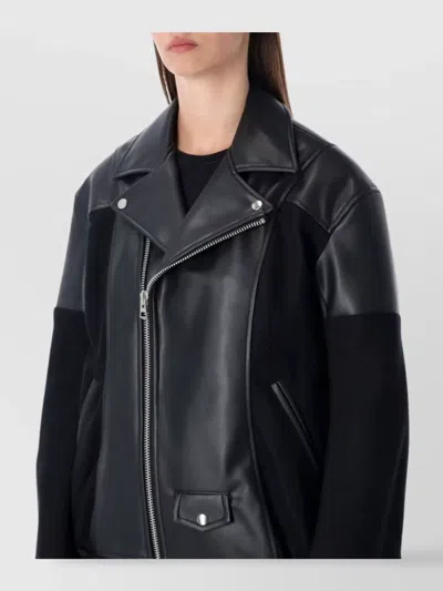 Junya Watanabe Modern Biker Jacket With Wool And Leather In Black
