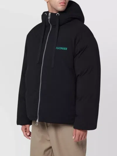 Oamc Black Peacemaker Puffer Jacket With Logo Embroidery In Black