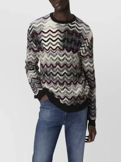 Missoni Rundhalspullover Mit Geometrischem Zickzackmuster In Gray
