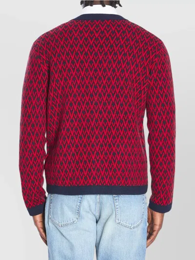 Valentino Toute La V Jacquard Wool Cardigan In Red