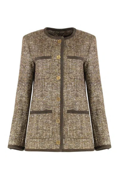 Golden Goose Coffee-colored Wool Tweed Jacket In Brown