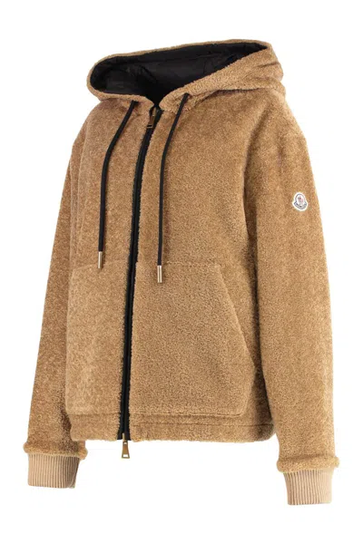 Moncler Reversible Jacket With Drawstring Hood And Logo Patch On The Sleeve In Brown