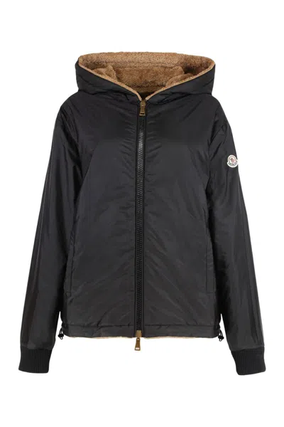 Moncler Reversible Jacket With Drawstring Hood And Logo Patch On The Sleeve In Brown