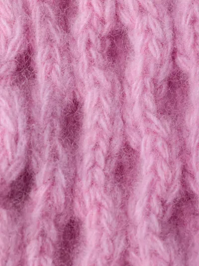 Prada Cable-knit Triangle-logo Beanie In Pink