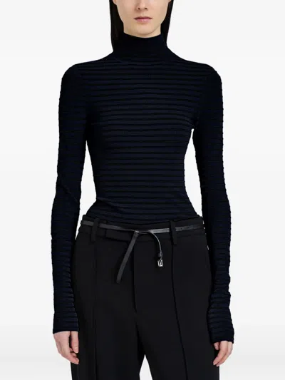 Proenza Schouler Didi Matte Viscose Velvet Stripe Turtleneck In Blue