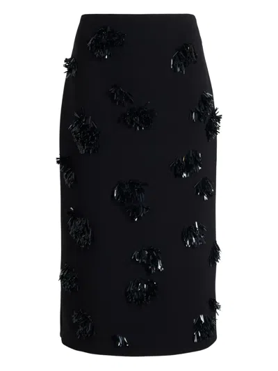Proenza Schouler Moira Embroidered Compact Crepe Skirt In Black