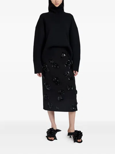 Proenza Schouler Moira Embroidered Compact Crepe Skirt In Black