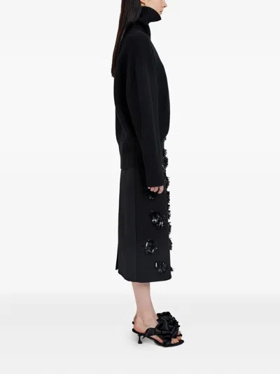 Proenza Schouler Moira Embroidered Compact Crepe Skirt In Black