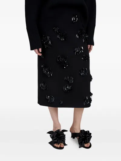 Proenza Schouler Moira Embroidered Compact Crepe Skirt In Black