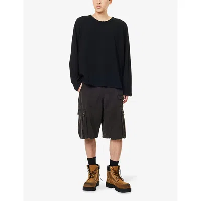 Jaded London Mens Black Arc Studded Denim Cargo Shorts In Black