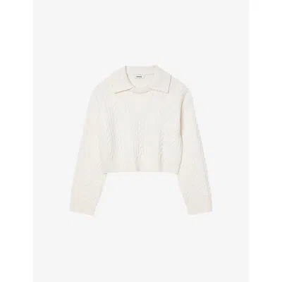 Sandro Womens Ecru Sailor-neck Cable-knit Wool Jumper In Nude