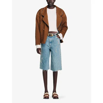 Sandro Womens Ecru Sailor-neck Cable-knit Wool Jumper In Nude