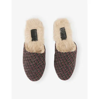 Thames Mens Red  Baskerville Woven And Faux Fur Slippers Eur 42 / 8 Uk In Brown