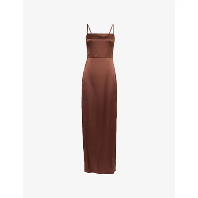 Reformation Frankie Sleeveless Silk Dress In Brown
